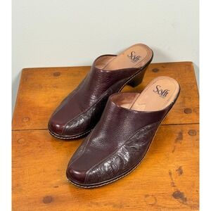 Sofft Brand Tooled Leather heeled Mule Clogs Women's 9 M Dark Brown CottageCore